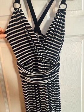 Vince Camuto Black and White Striped Maxi Dress
